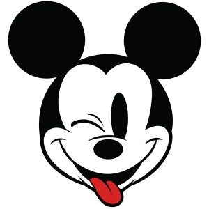 Disney Wandtattoo: Mickey Mouse Gesicht, schwarz-weiß mit roter Zunge, zwinkernd.