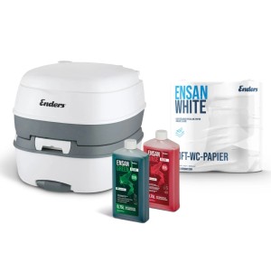Enders Campingtoiletten Starter-Set mit WC, Sanitärflüssigkeit und WC-Papier.