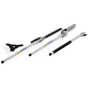 Alpina Benzin-Multi-Tool AMT 26 5 in 1 mit Heckenscheren-, Hochentaster- und Trimmer-Aufsatz.