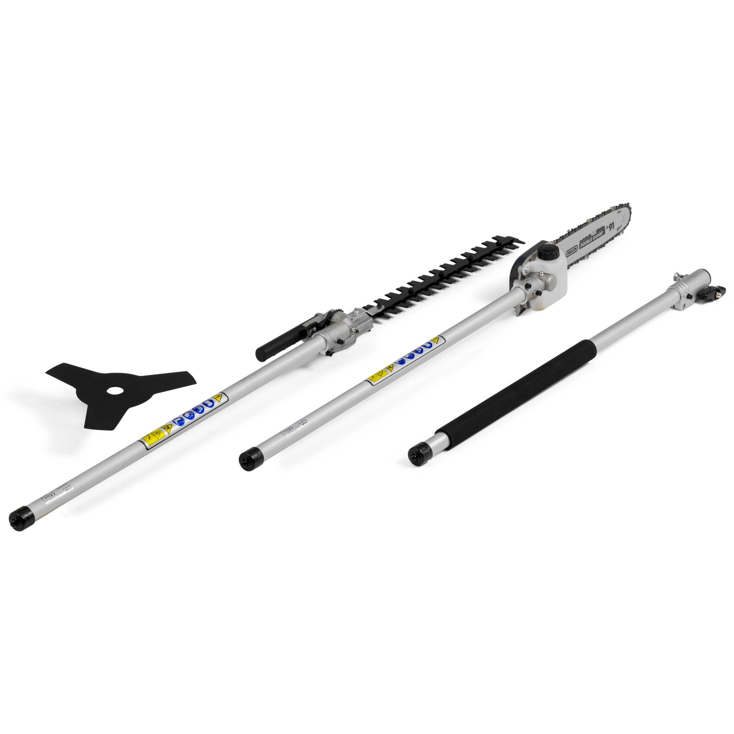 Alpina Benzin-Multi-Tool AMT 26 5 in 1 mit Heckenscheren-, Hochentaster- und Trimmer-Aufsatz.