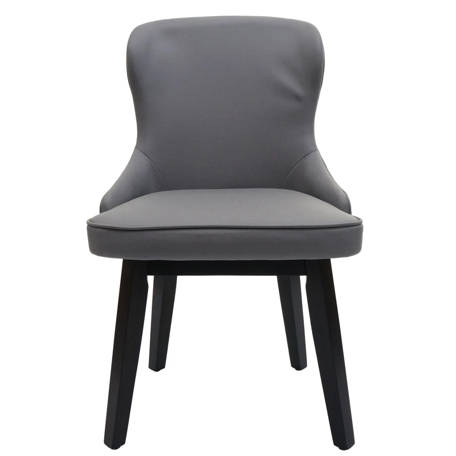 6er-Set: Dunkelgrau-hellgrauer Polsterstuhl M60 mit Ziernähten und dunklem Holzgestell.