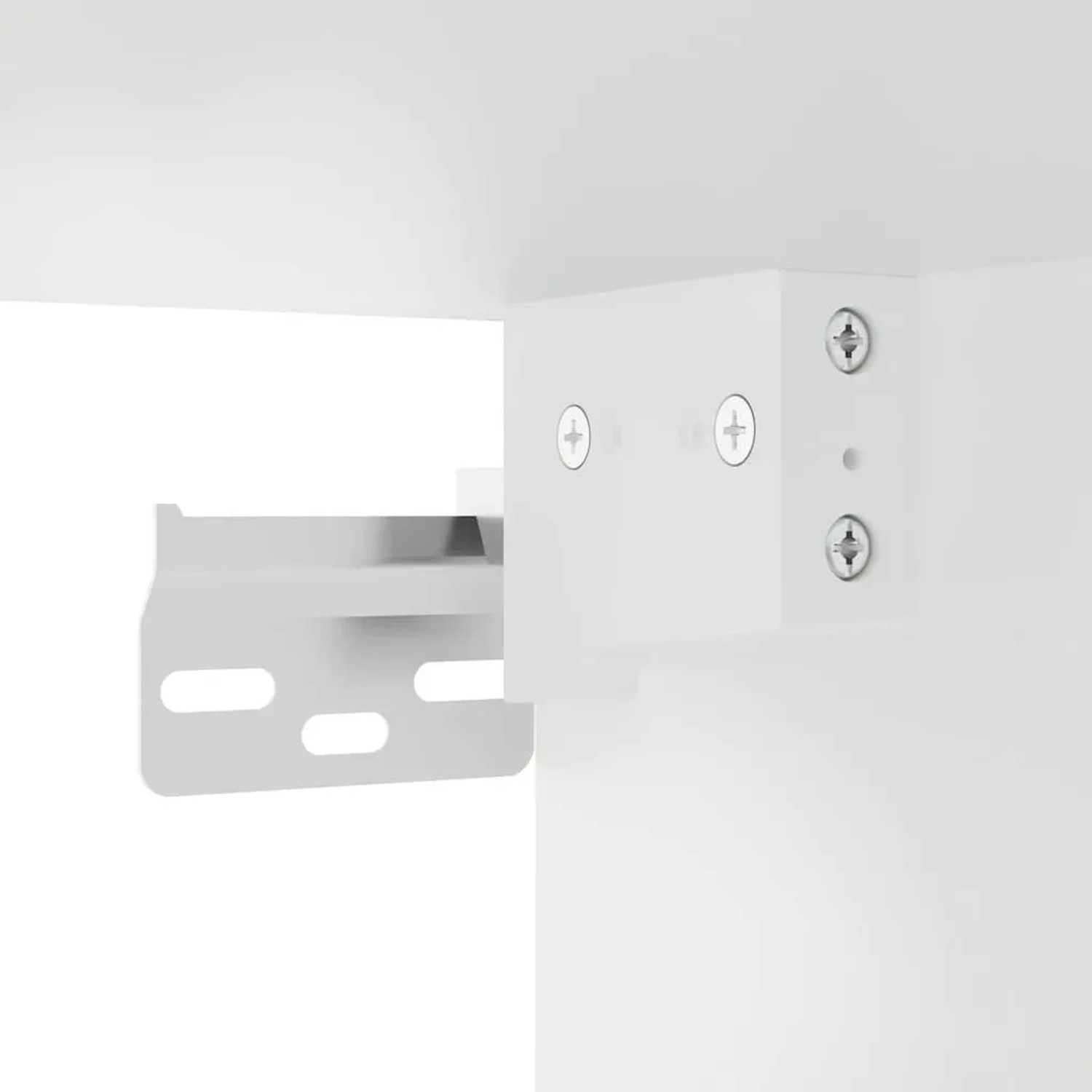 Detailaufnahme: Weiße vidaXL Küchenwandschrank-Aufhängung aus Holzwerkstoff.