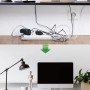 Vorher/Nachher: Kabelbox klein für ordentliche Steckdosenleisten und Kabelmanagement am Schreibtisch.
