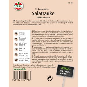 Samenpackung Sperli Salatrauke 'Sperli's Rocket', einjähriges Würzkraut für Gewächshaus und Freiland.