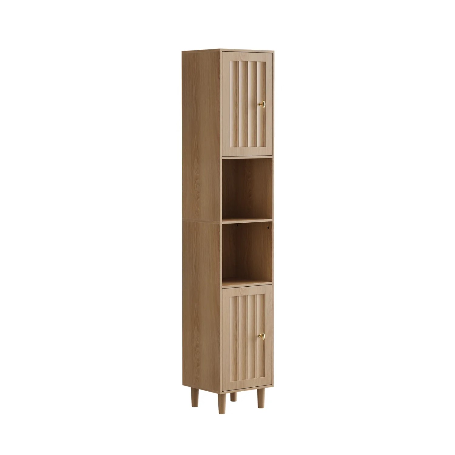 PXloue Hochschrank Badschrank 32x30x169 cm Eiche Optik mit Türen und offenen Regalen