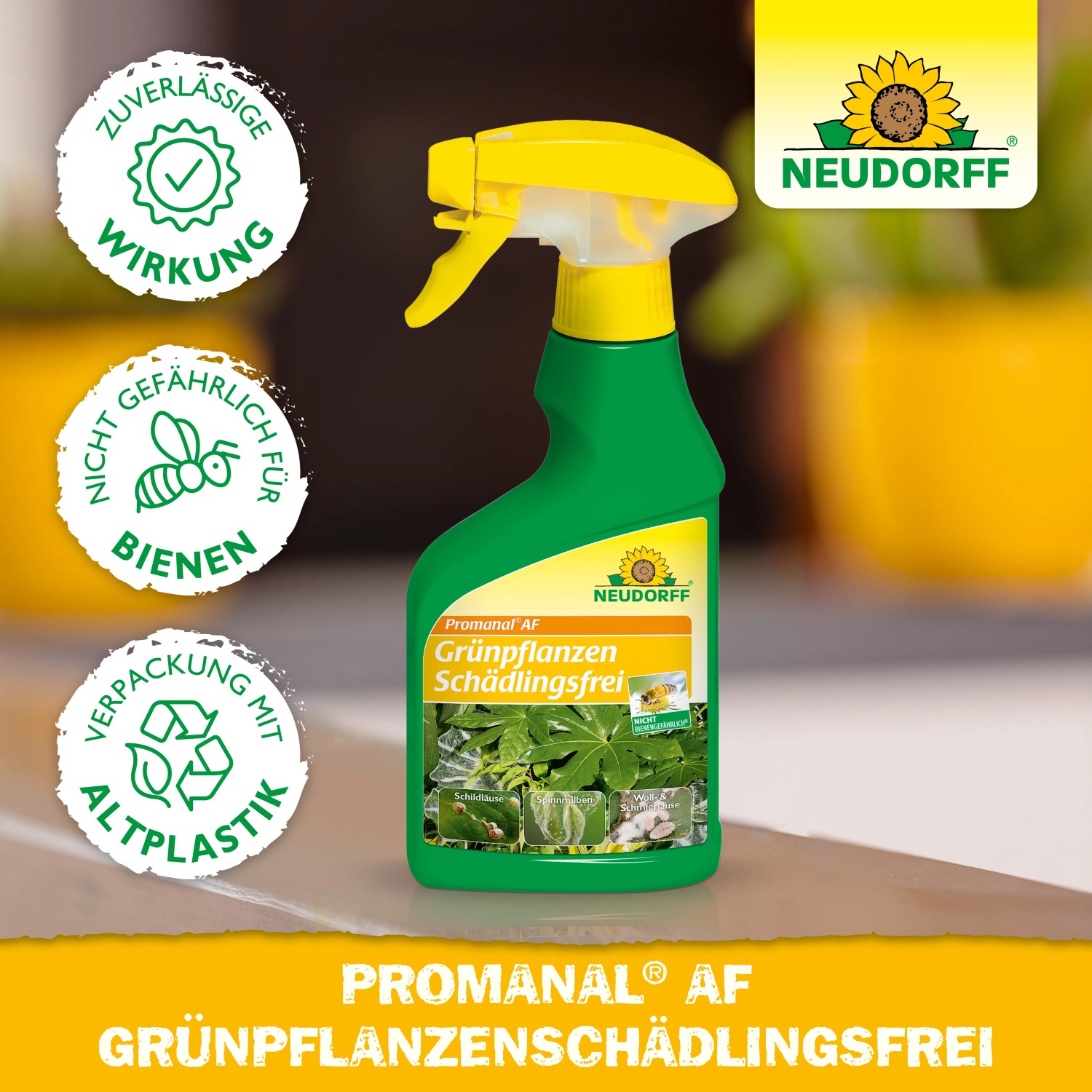 Neudorff Promanal AF Grünpflanzen Schädlingsfrei, 250ml Sprühflasche zur Schädlingsbekämpfung an Zierpflanzen.