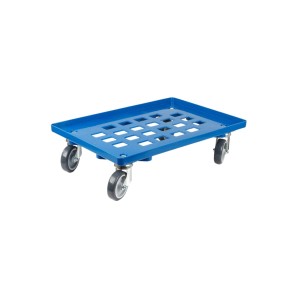 Blauer PROREGAL Transportroller mit Gummirädern für Euroboxen (60x40 cm), Traglast 300 kg.