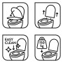 Icons: WC-Sitz Funktionen (Absenkautomatik, Quick-Release, einfache Reinigung, Belastbarkeit bis 150kg)