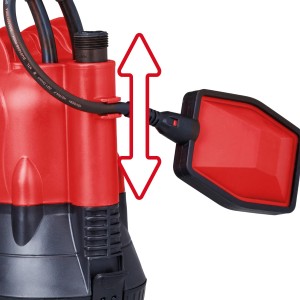 Einhell Regenfasspumpe: Detailaufnahme des einstellbaren Schwimmerschalters mit Pfeilen.