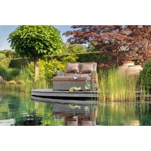 Greemotion Gartensofa Bahia Style, 2-teilig, taupefarbenes Lounge-Gartenmöbel aus Polyrattan mit Kissen.