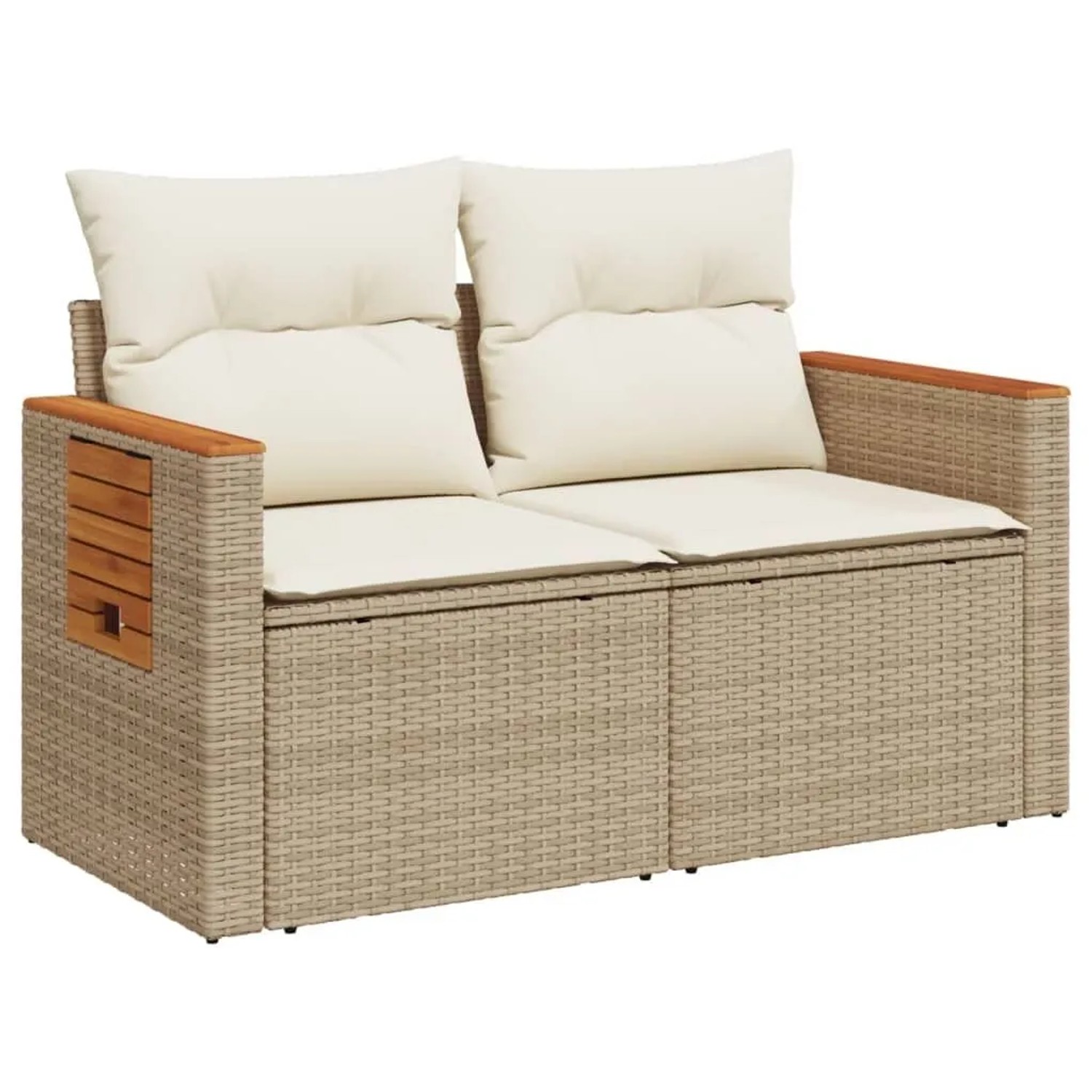 vidaXL Gartensofa mit Kissen 2-Sitzer Beige Poly Rattan 366067