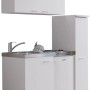 Respekta Miniküche MK130WOS, 130 cm, Weiß, mit Spüle, Kochfeld, Kühlschrank und Ober-/Unterschränken.