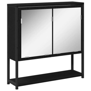 vidaXL Spiegelschrank in Schwarz Eichen-Optik, 60x60cm, mit zwei Spiegeltüren und zusätzlichem Ablageboden.