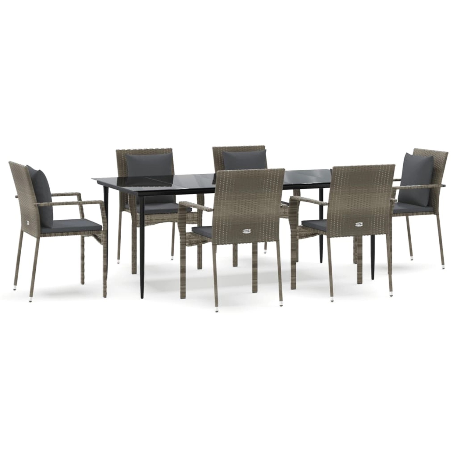 vidaXL 7-Tlg Garten-Essgruppe mit Kissen Schwarz und Grau Poly Rattan 3185105