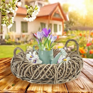 Kobolo Pflanzschale Pflanzring Rattan Kubu Grey mit Folie 50cm