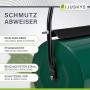 Detailaufnahme der Juskys Rasenwalze Fritz: Schmutzabstreifer, grüne Walze, schwarzer Rahmen. Gartenhandgerät.