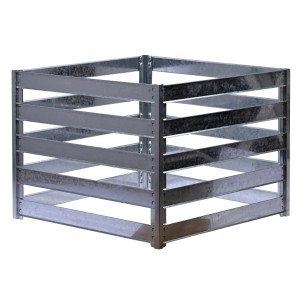 Silberner Metall-Komposter Muck mit Stecksystem, 93x93x70 cm, für Gartenabfälle.