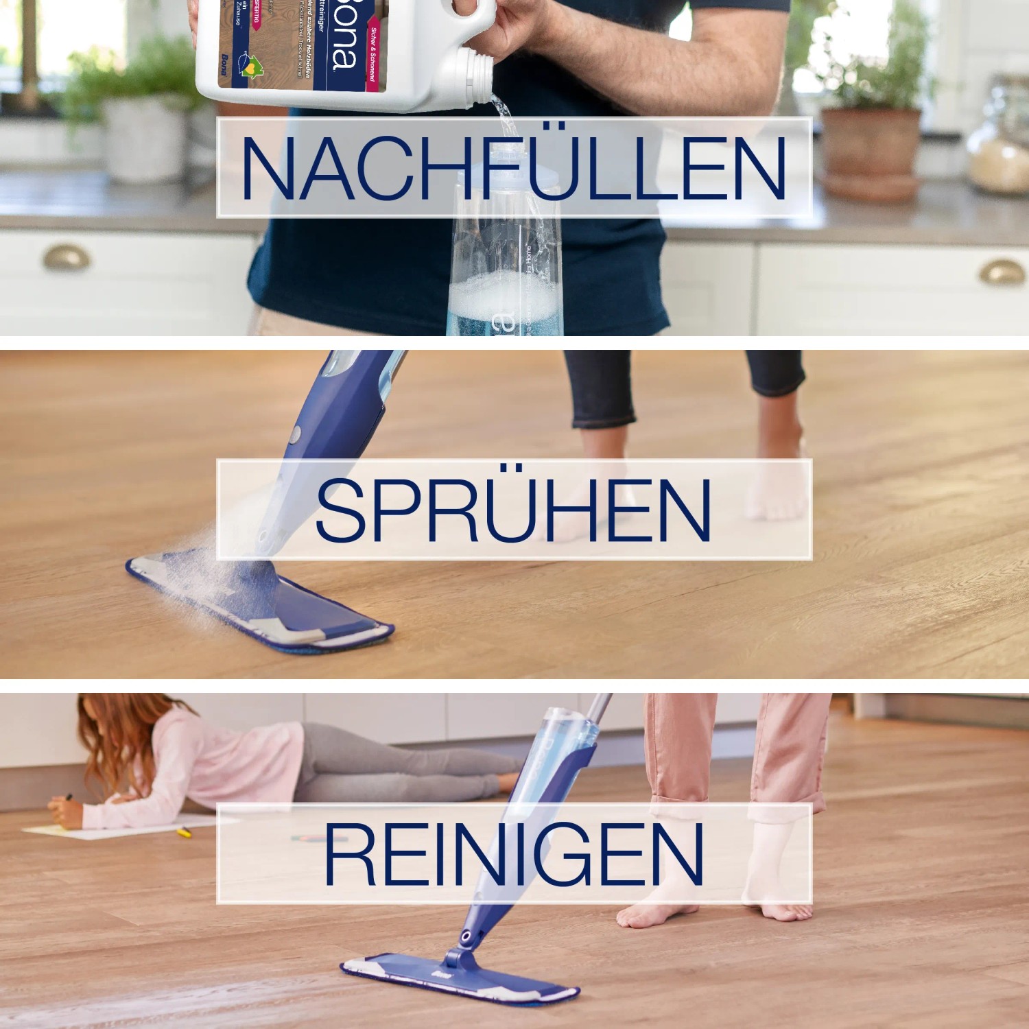 Bona Parkettreiniger Nachfüllkanister 4L: Nachfüllen, Sprühen und Reinigen von Parkettböden.