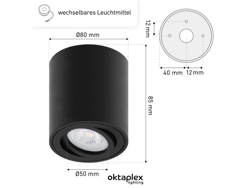 Oktaplex 3 spots apparents Lile noir - avec module LED à 3 niveaux de