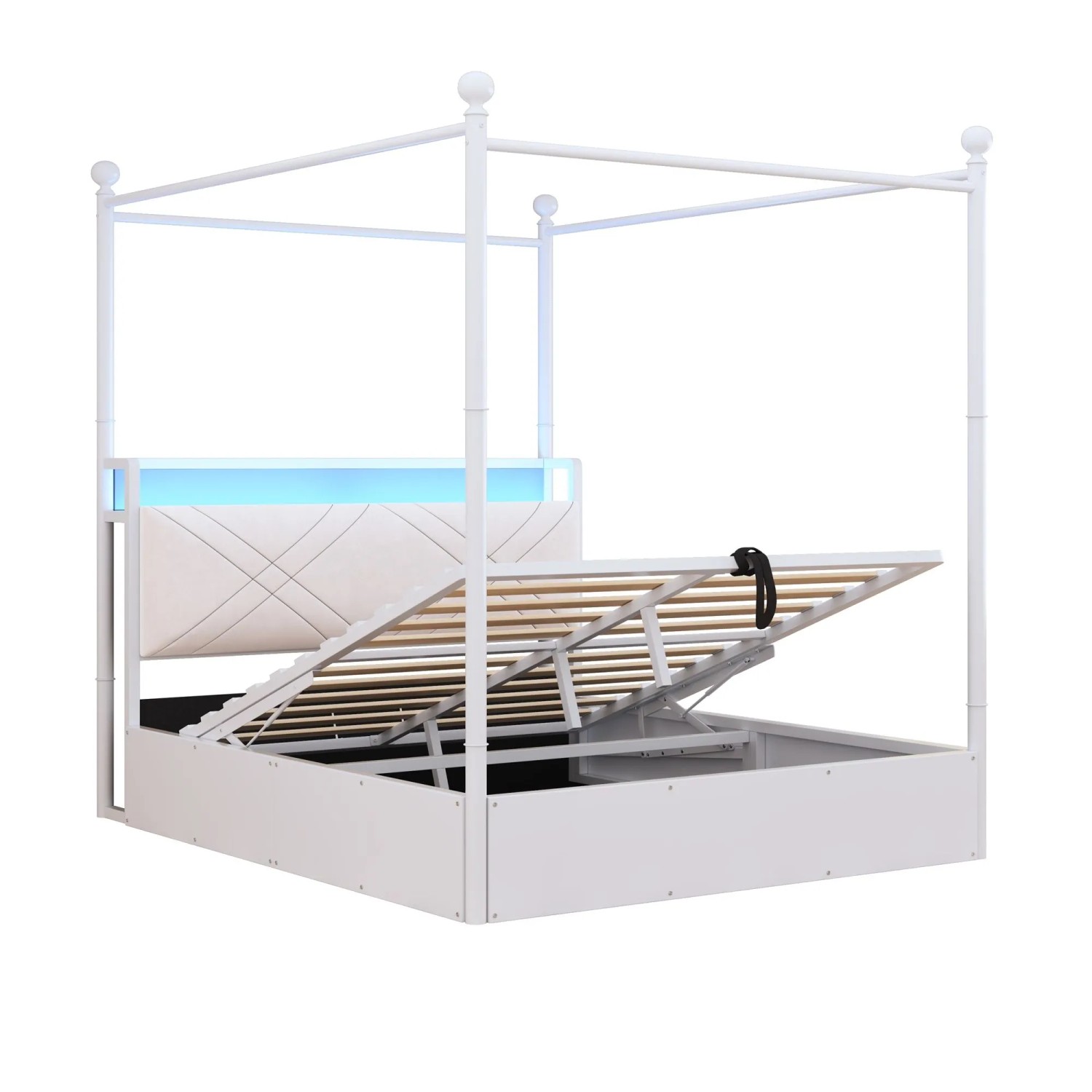 Merax Eisenbett 140x190cm Baldachin LED USB Weiß