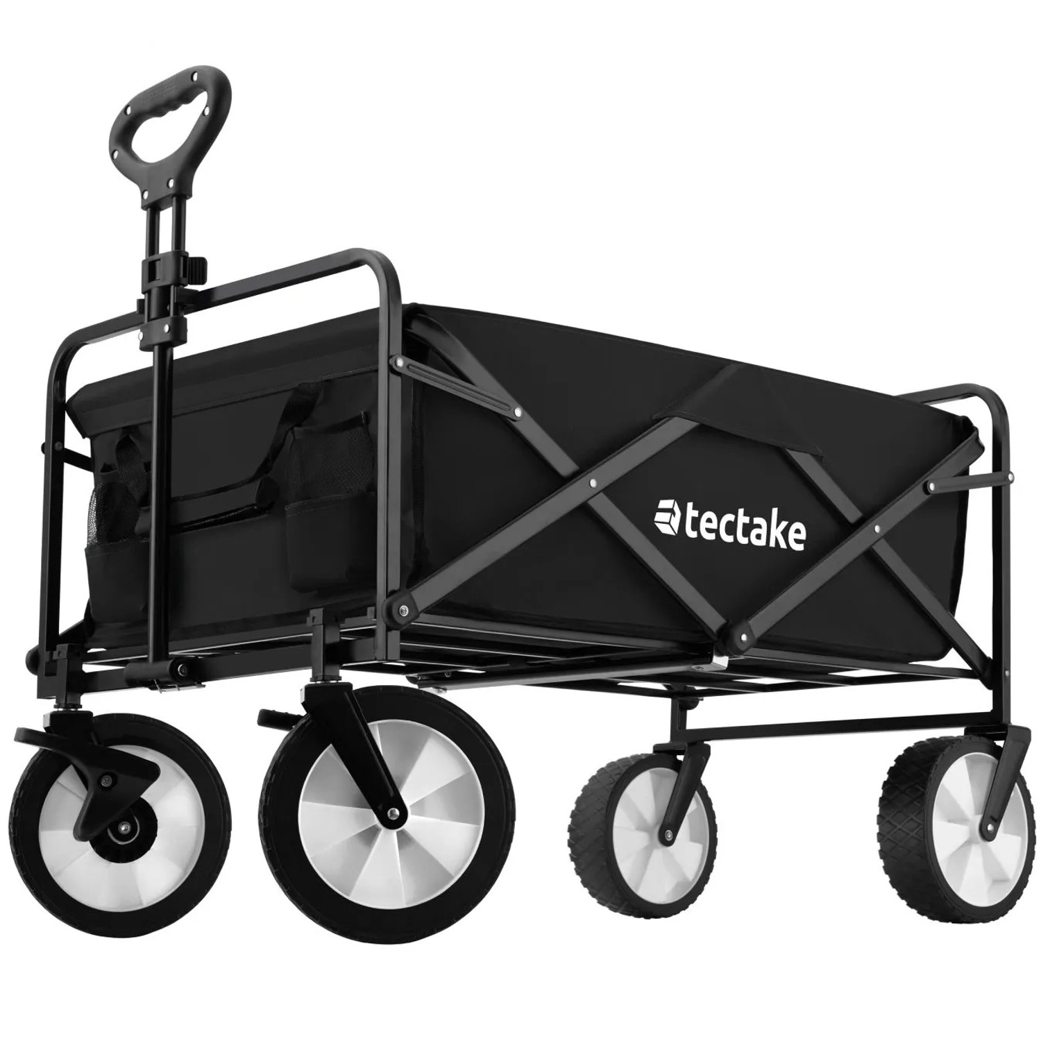 Tectake Bollerwagen Leon Faltbar Mit Bremsen und Gummierten Kunststoffrädern  91 x 53 50 x 101 cm Schwarz