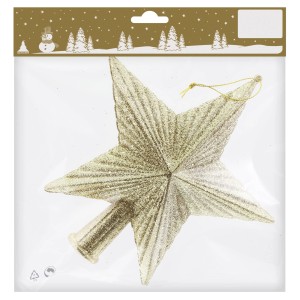 Goldene Baumspitze Stern aus Kunststoff, 18x19cm, glitzernd für festliche Weihnachten.