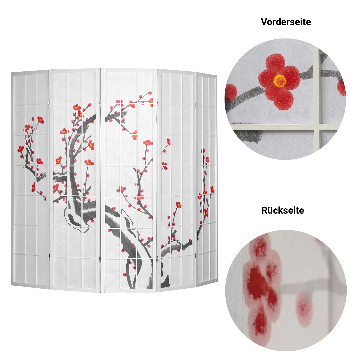 Homestyle4u 5-tlg. Paravent in Weiß 220x179 cm 278_5