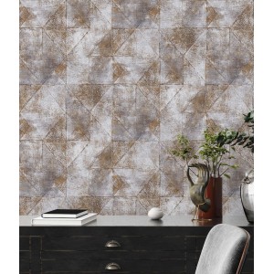 Bricoflor Livingwalls Vliestapete Premium Wall 2 389764 mit geometrischem Muster in Grau und Gold.