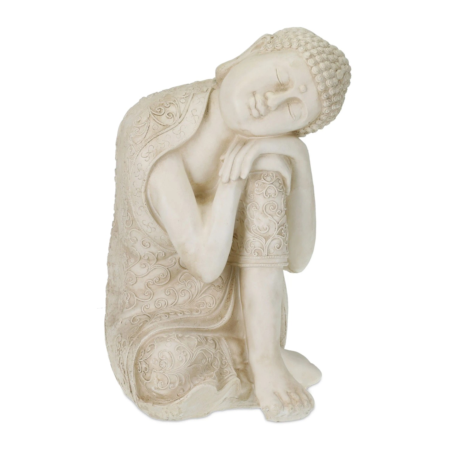 Relaxdays Buddha Figur Polyresin Cremeweiß Wetterfest Frostsicher 61 cm x 40,5 cm x 38 cm 7,7 kg