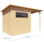 Bertilo Gerätehaus Pent Modern 3 Plus aus Holz, naturbelassen mit Anbau und Fenster.