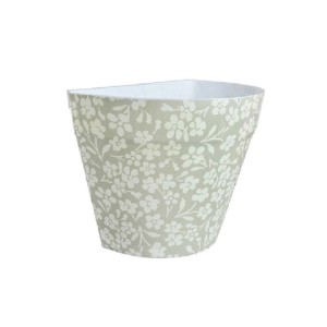 Halbrunder, grau-weißer Blumentopf mit Blumenmuster für Balkongeländer, 3er Set.