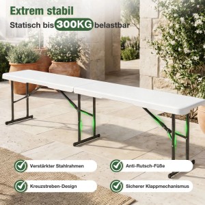 Weiße Sekey Klappbank / Bierbank (180cm) für Garten, bis 300kg belastbar.