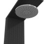 Schwarze vidaXL Gartendusche aus Poly Rattan und Akazienholz mit runder Brause.