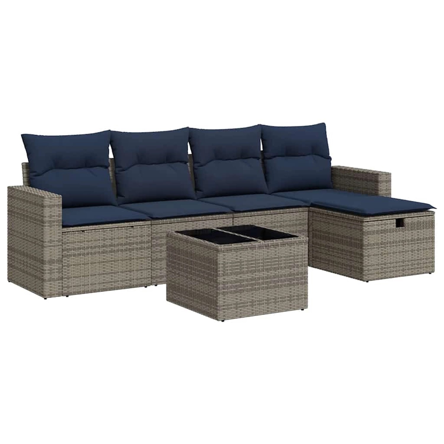 vidaXL 6-Tlg Garten-Sofagarnitur mit Kissen Grau Poly Rattan 3325377