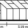 Skizze des Halls Gewächshauses Popular 106 Alu, 6,2 m², mit Maßangaben.