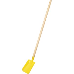 Gelbe Kinder-Sandschaufel mit Holzstiel, 89,8 cm lang, für den Garten.