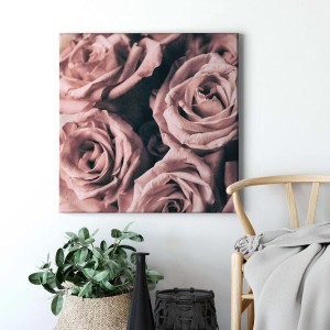 Quadratisches Leinwandbild mit Rosen in Altrosa, Vintage-Stil, für Wanddekoration.
