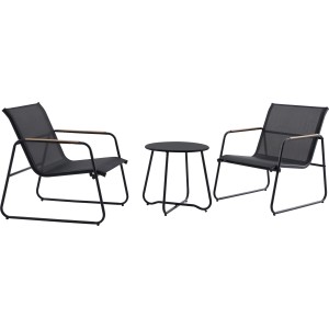 3-teiliges Balkonmöbel-Set Whitton aus Stahl in Schwarz-Anthrazit mit Tisch und zwei Stühlen.