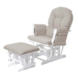 MCW Relaxsessel C76 Schwingstuhl mit Hocker, creme Stoff, weißes Gestell.
