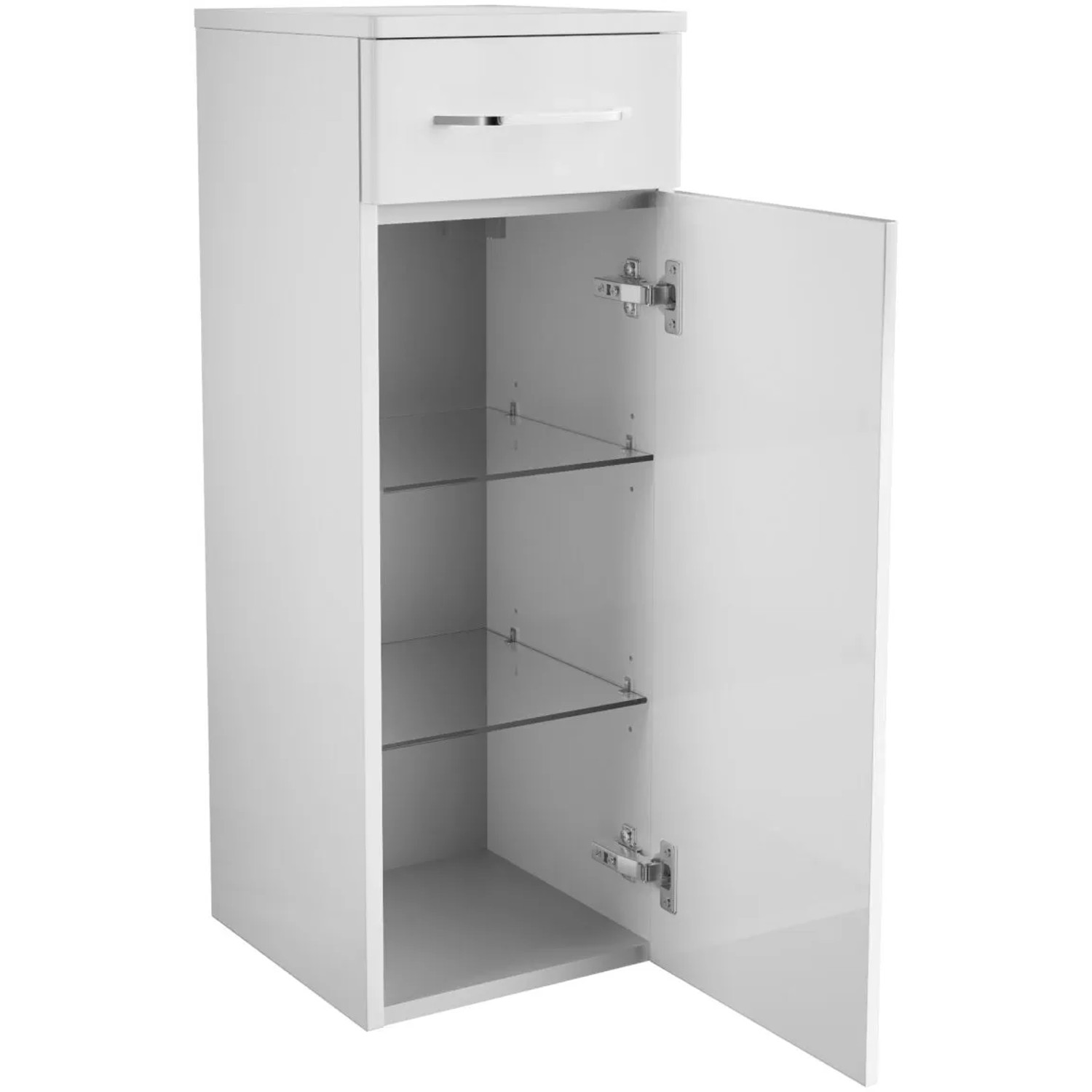 Fackelmann Bad-Hängeschrank Milano, weiß, 31 cm breit, mit Schublade und offenen Tür.
