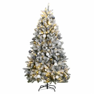 Künstlicher, klappbarer Weihnachtsbaum mit LEDs, Kugeln, 210 cm hoch, grün mit Schnee.