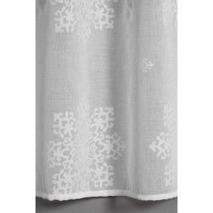Weiße Bennetti Bistrogardine mit Ausbrenner-Formen, 45x135 cm, für Caféhaus- oder Vitragestange.