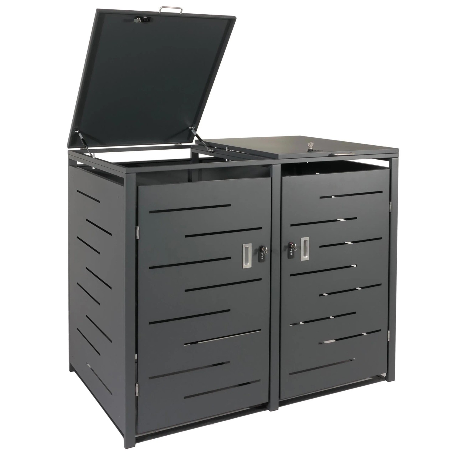 PROREGAL 2er-Mülltonnenverkleidung HxBxT 117x131x80cm Mülltonnenbox Mülltonnenabdeckung Anthrazit Stahl 54kg Erweiterbar