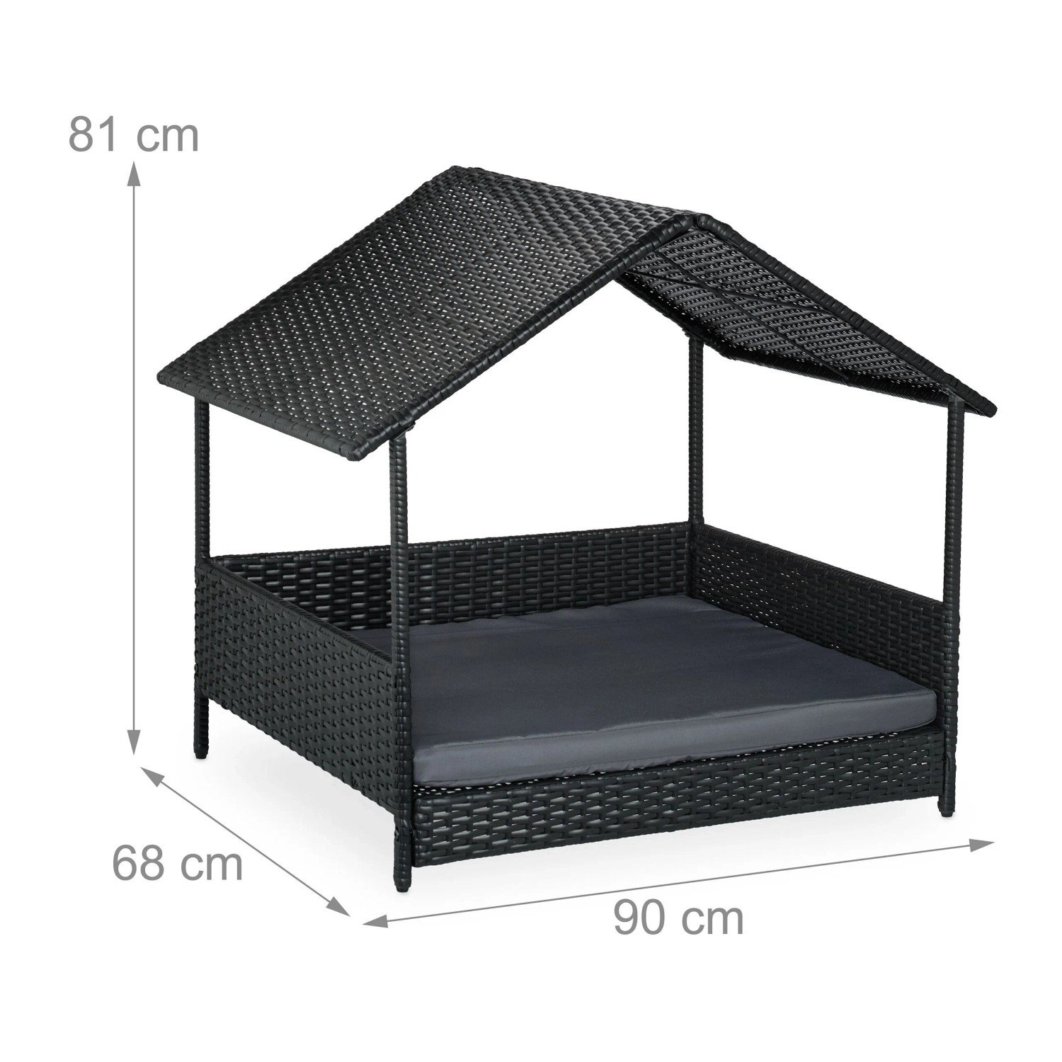 Relaxdays Hundeliege Polyrattan Anthrazit Mit Dach 81 cm x 90 cm x 68 cm 9,7 kg_4