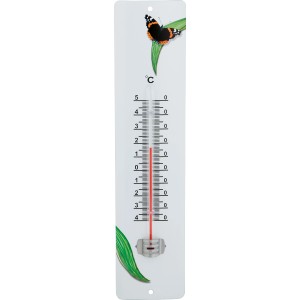 Metall-Thermometer mit Schmetterlingsmotiv zur Temperaturmessung im Innen- und Außenbereich.