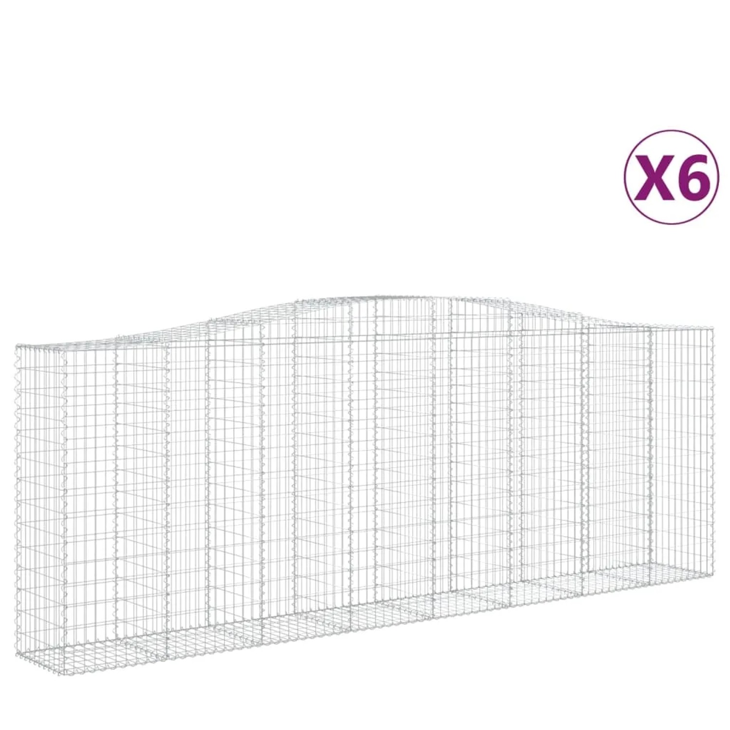 6er Set vidaXL Gabionen mit Hochbogen, 400x50x140/160cm, aus verzinktem Eisen.