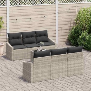 vidaXL Sofa Set mit Kissen 7-Tlg Hellgrau Poly-Rattan 3346612