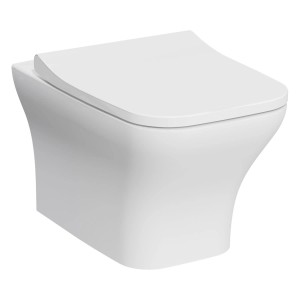 Weißes, spülrandloses pianura Wand-WC Andrea Tiefspüler mit geschlossenem Körper.