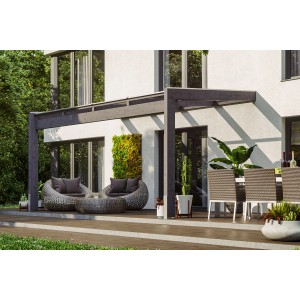 Skan Holz Terrassenüberdachung Novara, 450x259 cm, schiefergrau, mit Polycarbonat-Doppelstegplatten.
