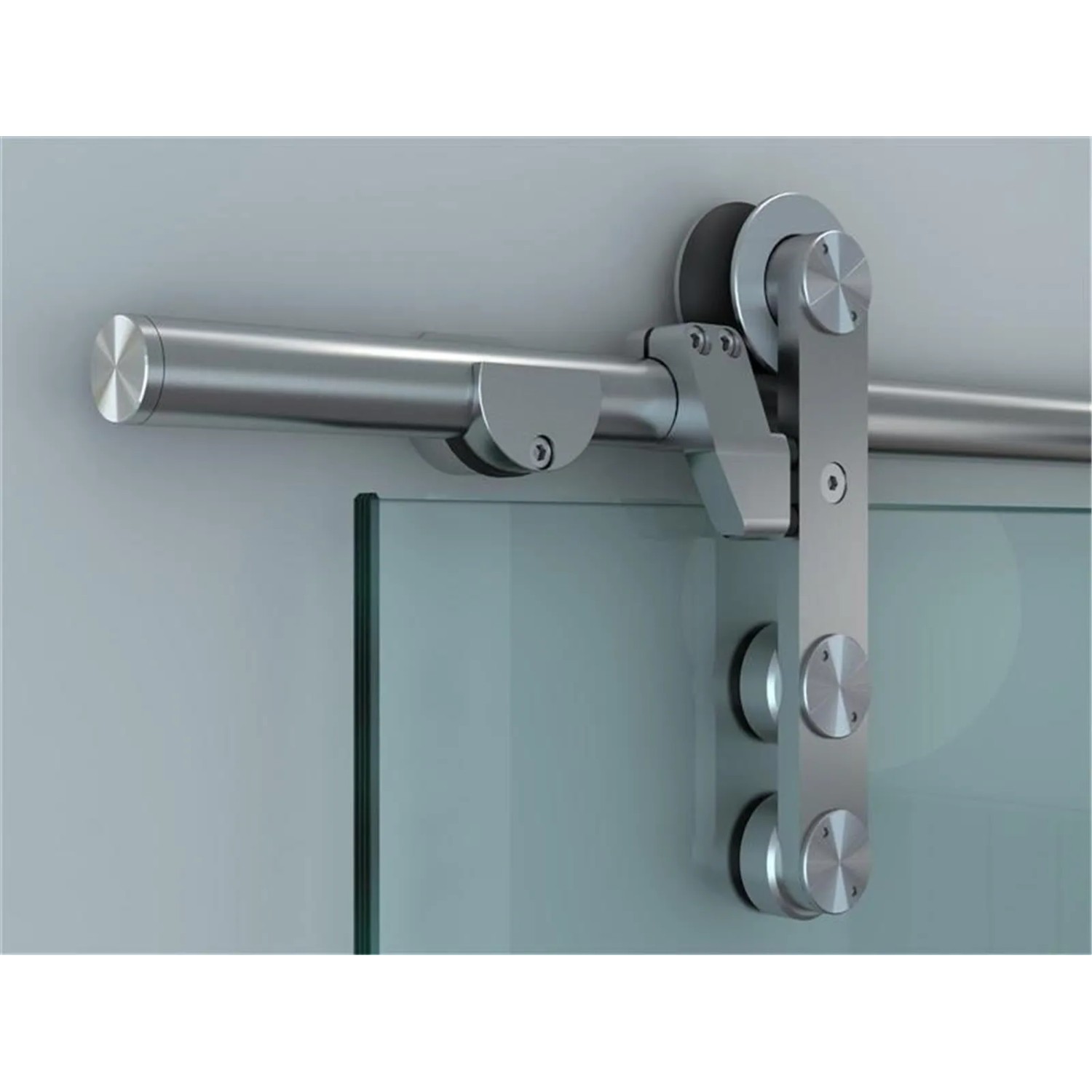 Glasschiebetür Hagen 900mm mit Edelstahl-Laufschiene, Detailansicht.